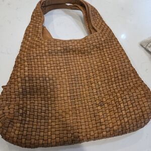 Genuine Leather Woven Tan Handbag